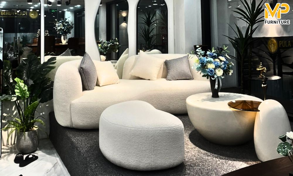 Sofa cong màu trắng 