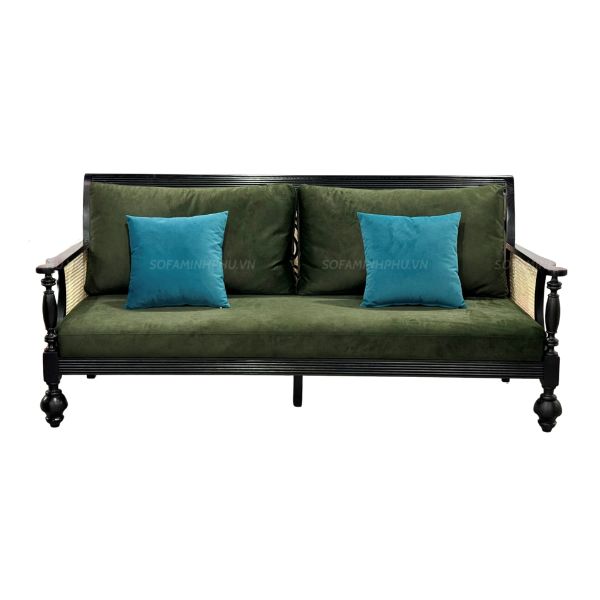 Sofa gỗ Indochine SI12 màu xanh