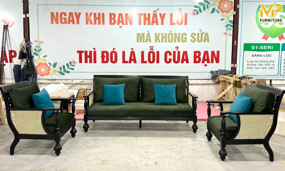 Sofa màu xanh phong cách Indochine