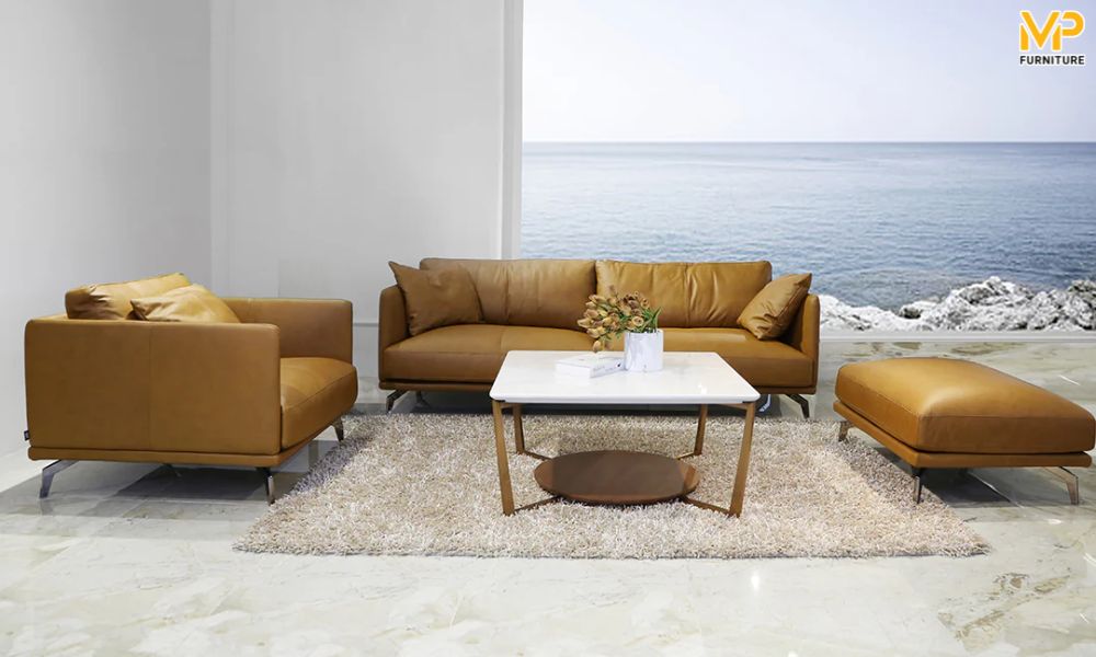 Sofa phòng khách bọc da đơn giản 