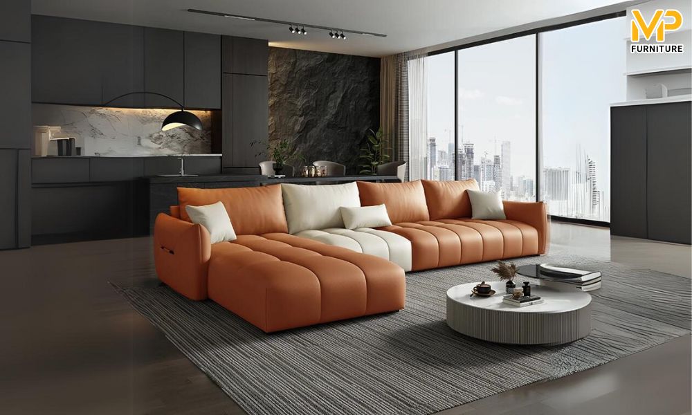 Ghế sofa màu cam hình chữ L