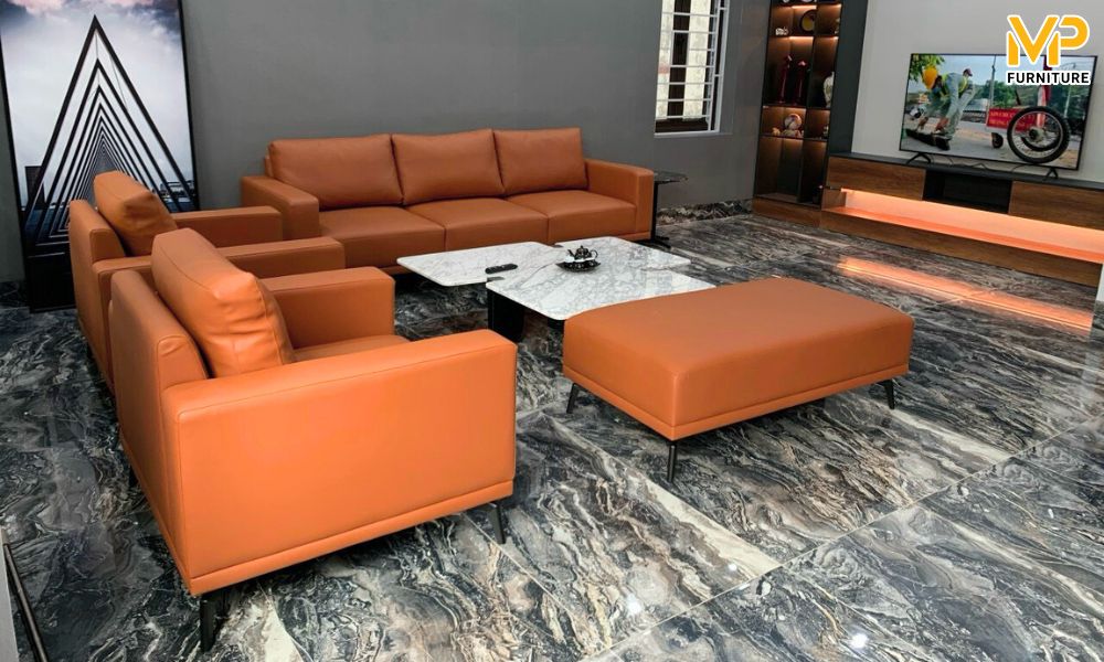 Bộ ghế sofa văng màu cam