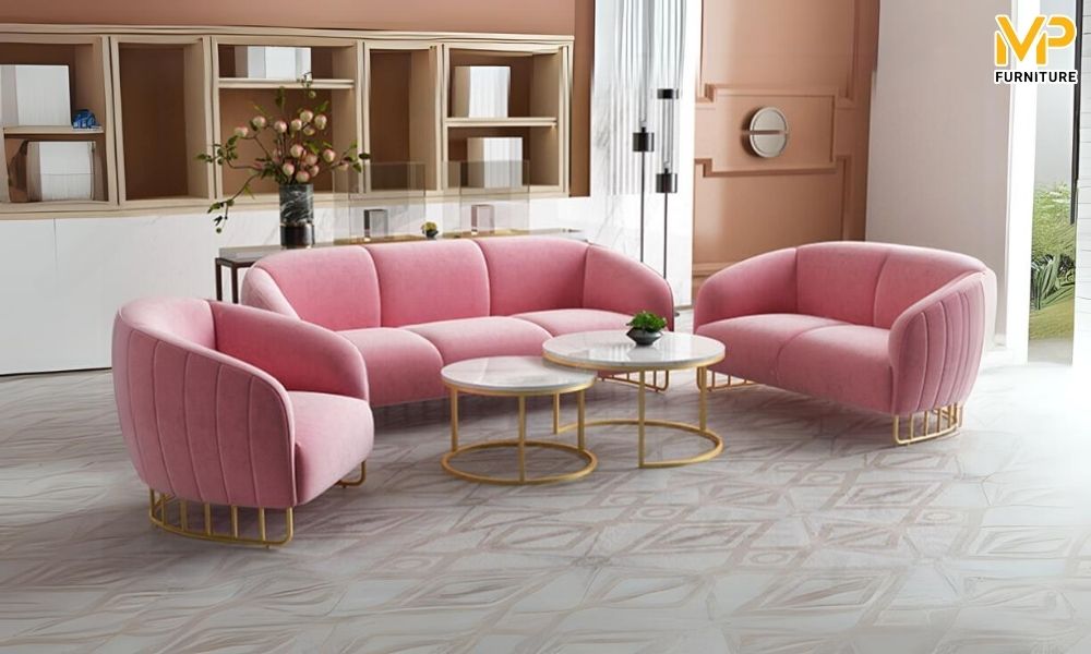 Ghế sofa màu hồng kiểu dáng hiện đại 