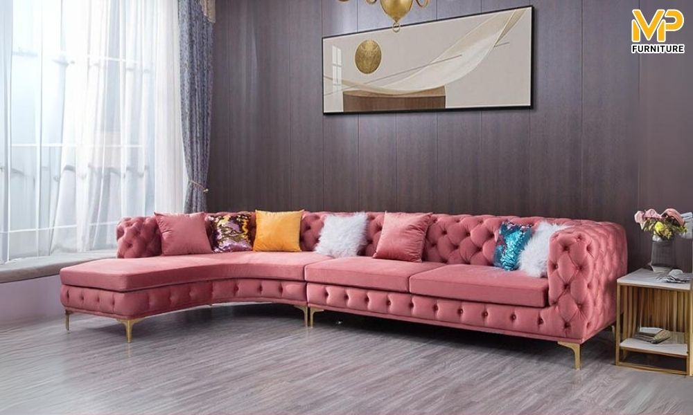 Sofa tân cổ điển chữ L màu hồng 