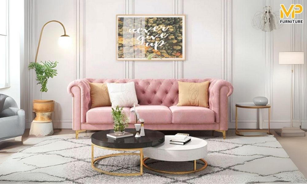 Ghế sofa tân cổ điển màu hồng 