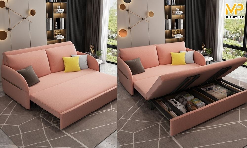 Ghế sofa giường màu hồng 