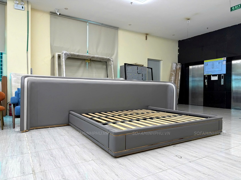 giường ngủ xám hiện đại sang trọng