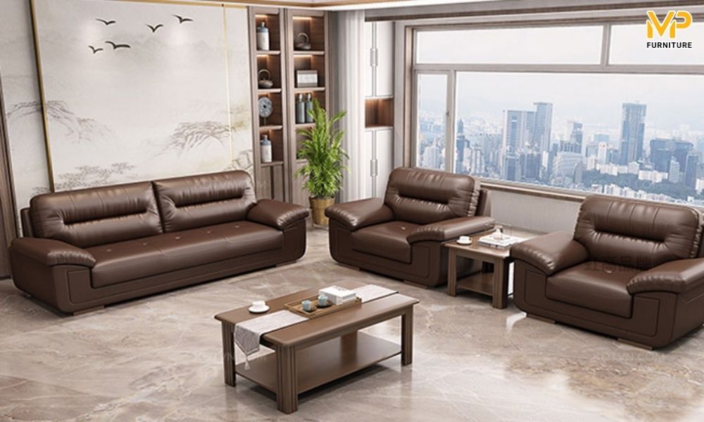 Sofa bọc da màu nâu cao cấp