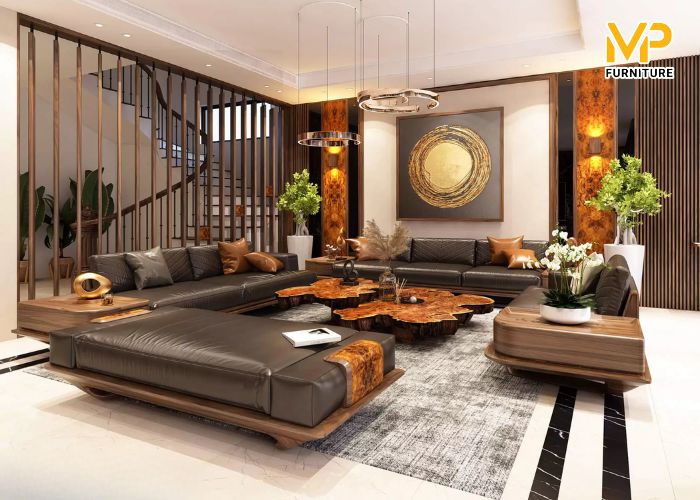 99+ mẫu ghế sofa gỗ óc chó sang trọng, bền bỉ cho phòng khách