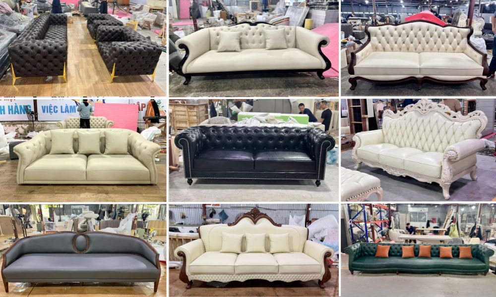 Sofa tân cổ điển giá rẻ bọc da Hàn