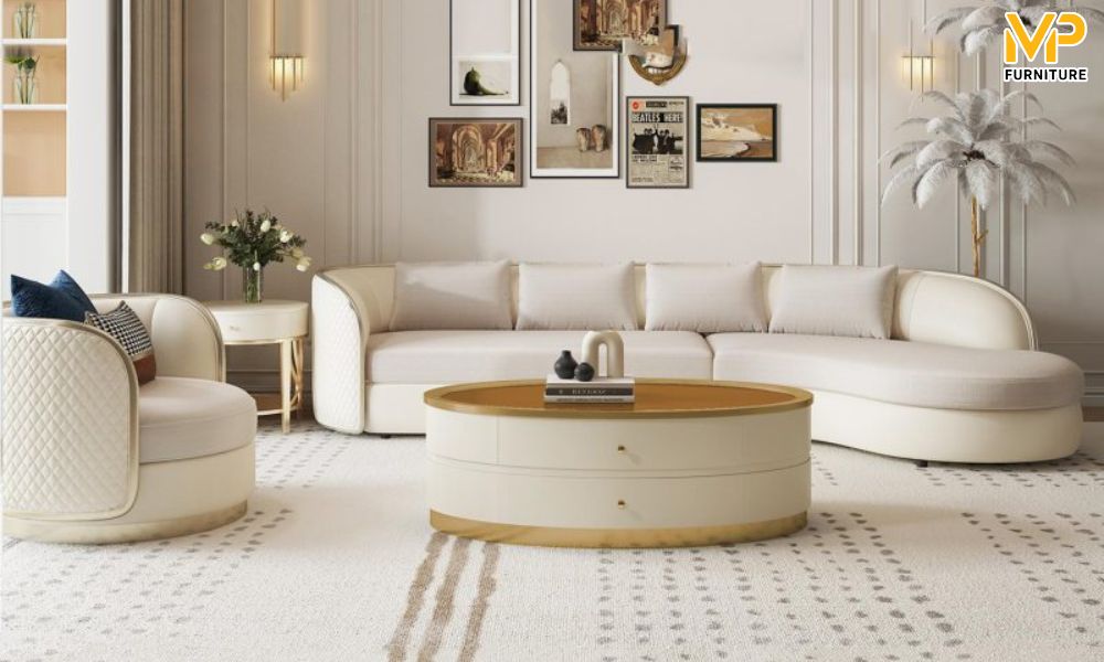 Ghế sofa cong dát vàng ấn tượng