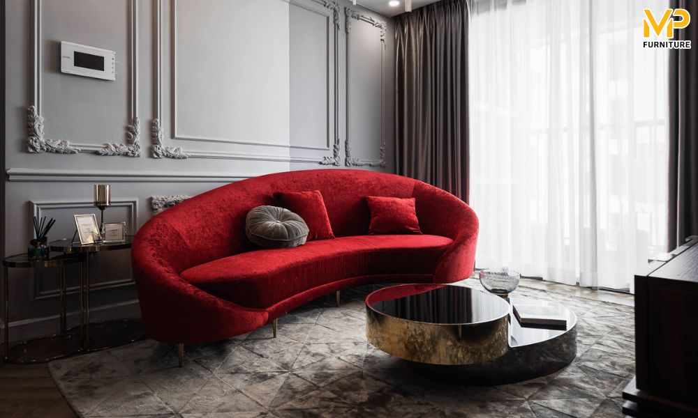 Ghế sofa cong hạt đậu màu đỏ