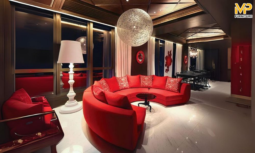 Sofa cong chữ gam đỏ ấn tượng