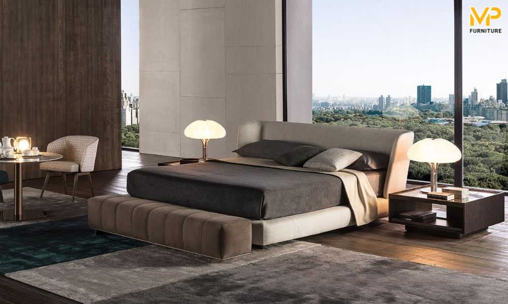 Giường hiện đại bọc nỉ đơn giản