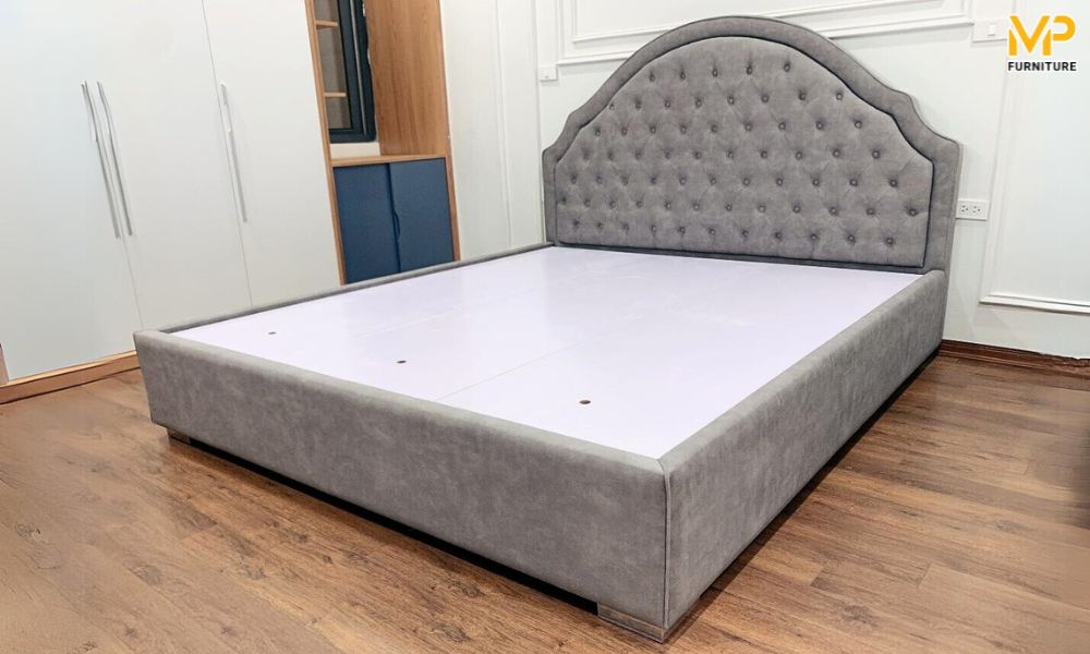 Giường bọc nỉ màu xám