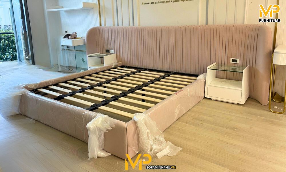 Giường ngủ bọc vải nỉ nhăn