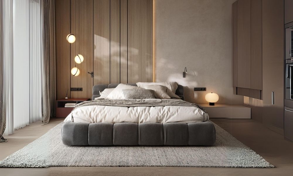 Giường hiện đại màu xám
