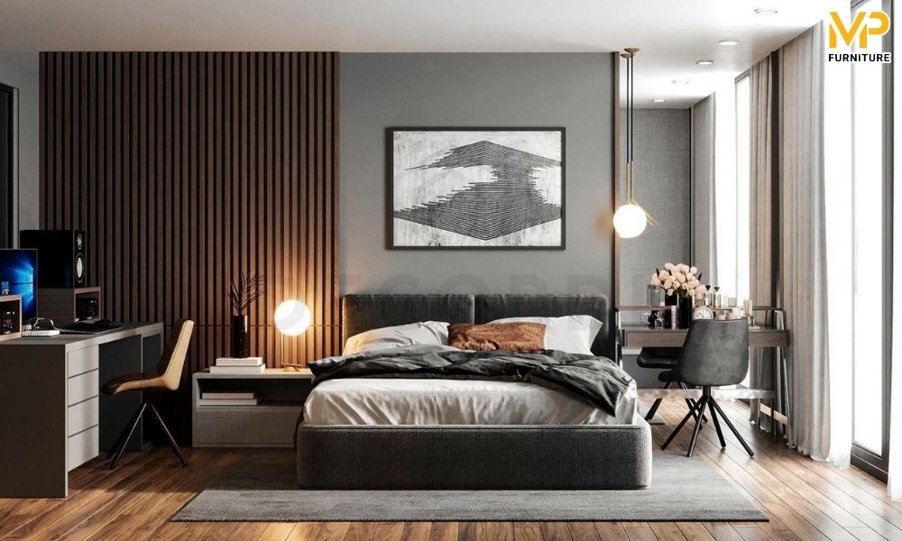 Địa chỉ sản xuất giường ngủ màu xám chất