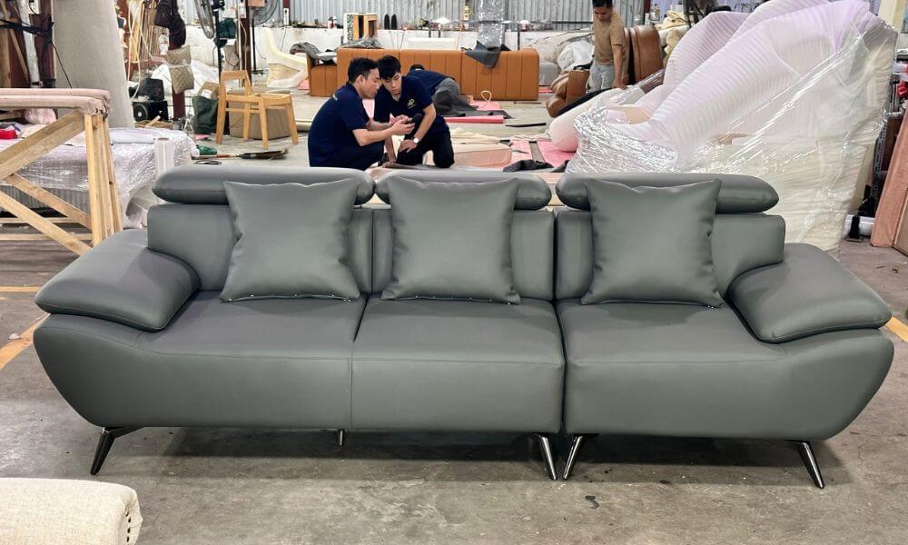 Sofa da bò Ý màu xanh