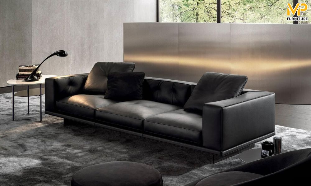 Sofa đen da thật 