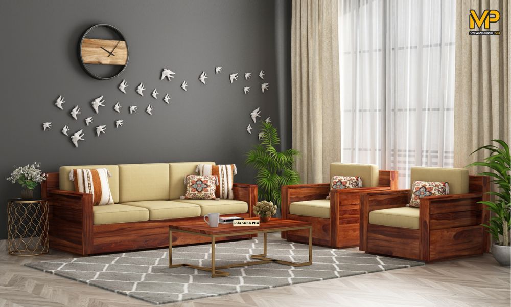 Sofa gỗ cho phòng khách hài hòa
