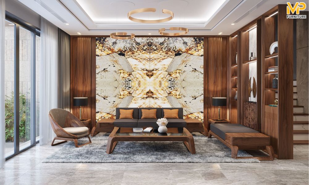 Sofa gỗ óc chó đơn giản 