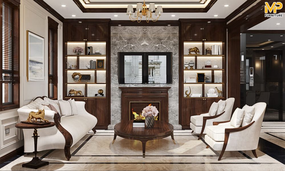 Sofa tân cổ điển gỗ óc chó