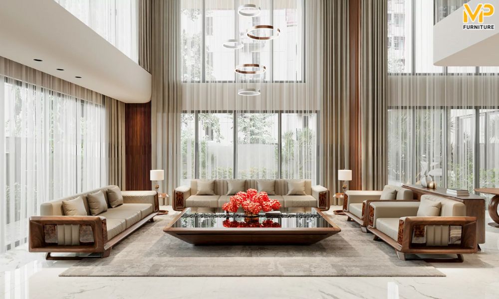 Sofa gỗ óc chó hiện đại 