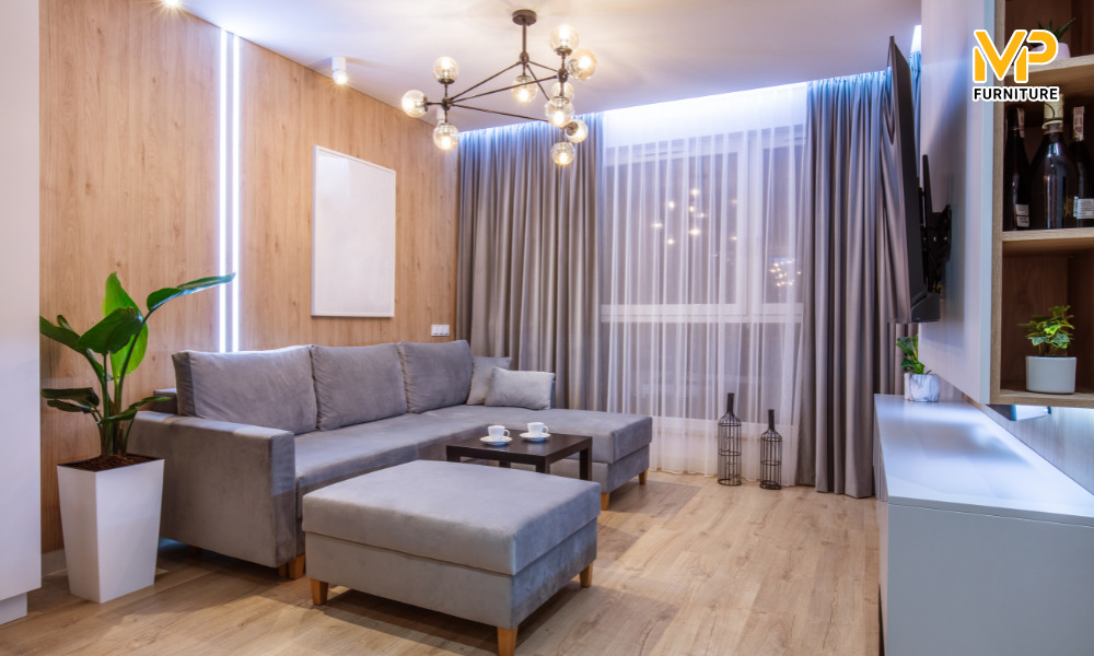 Sofa góc khung gỗ cho phòng khách nhỏ