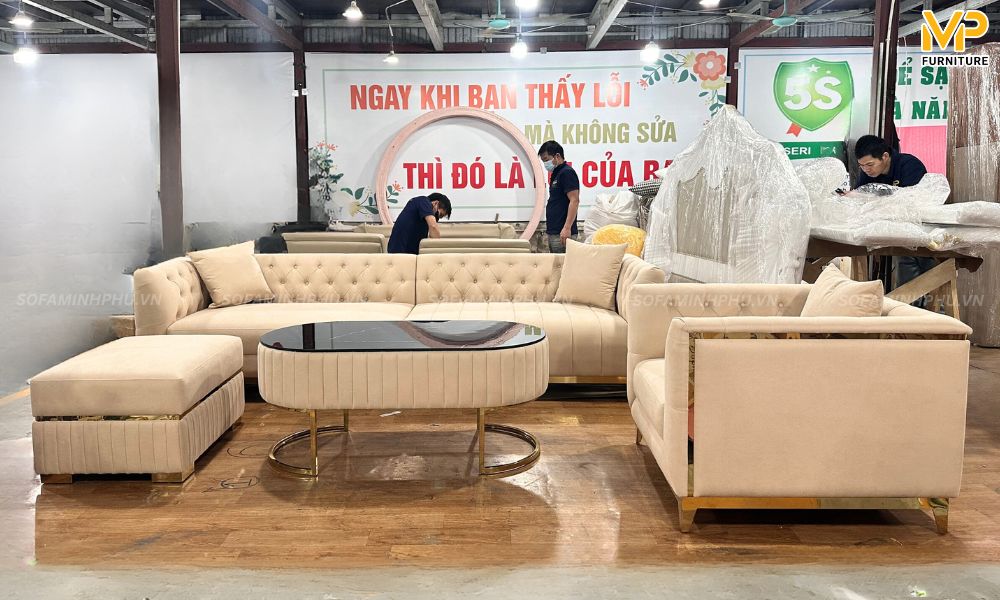 Sofa màu be bọc nỉ tinh tế