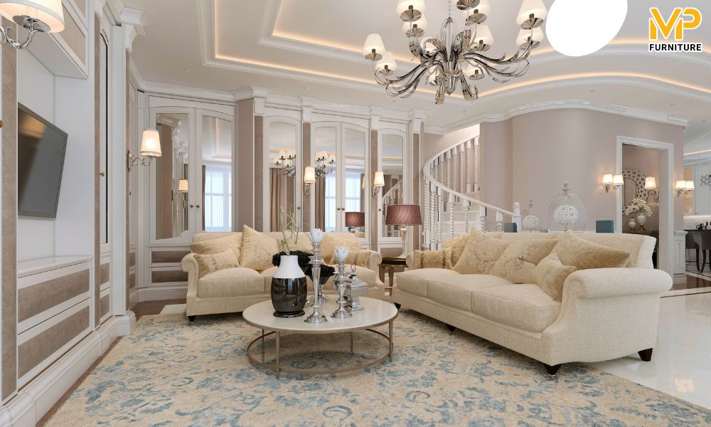 Sofa nỉ màu kem sang trọng