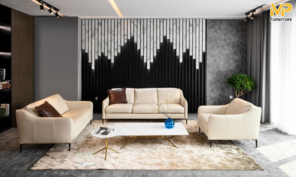 Sofa da màu kem