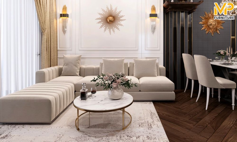 Sofa góc màu trắng