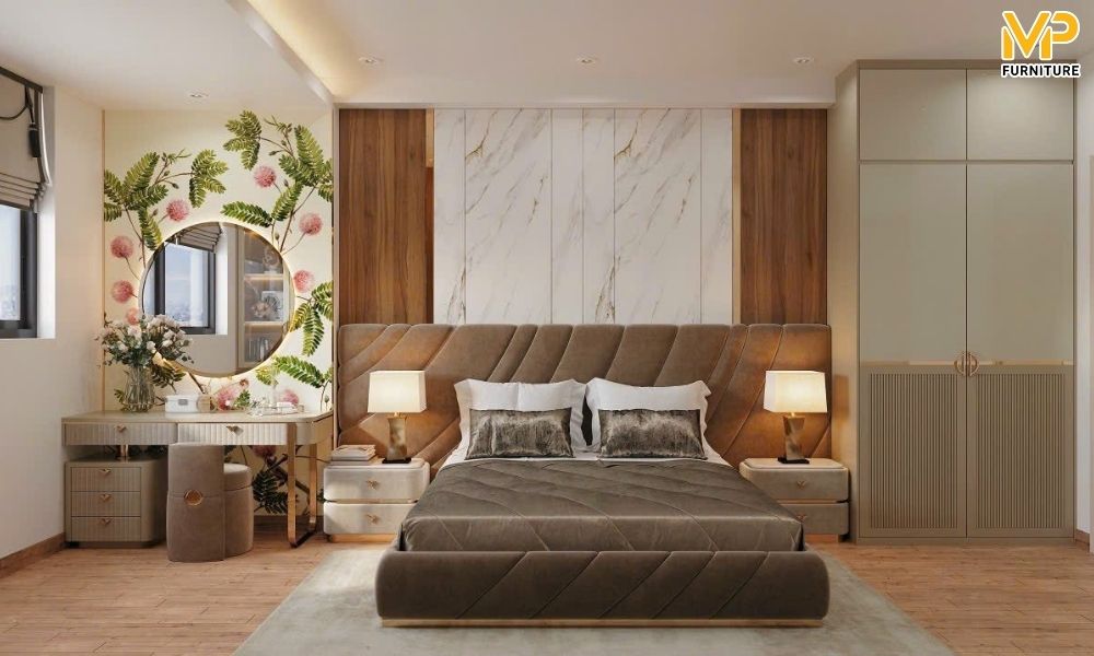 Vách đầu giường nhiều chất liệu